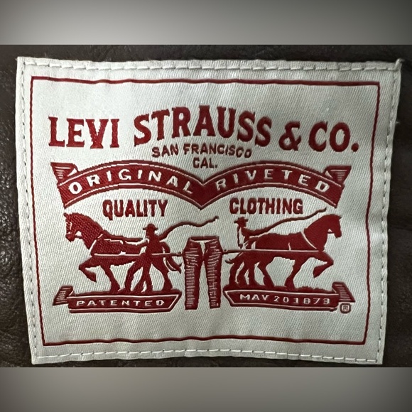 LEVI STRAUSS & CO BROWN FAUX LEATHER FLEECE LINED JACKET SZ large preowned - Picture 7 of 11